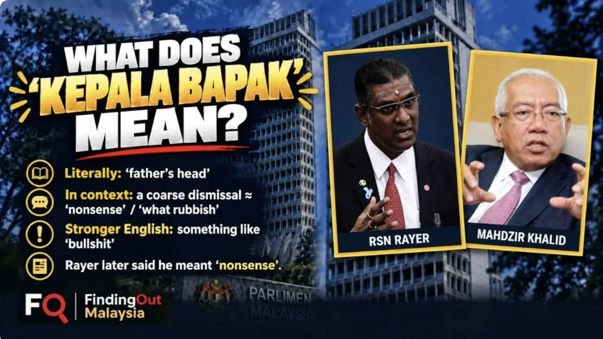 FindingOut language card explaining the literal wording and colloquial force of kepala bapak