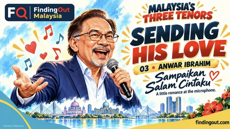 Illustrated card of Anwar Ibrahim singing Sampaikan Salam Cintaku — Sending His Love