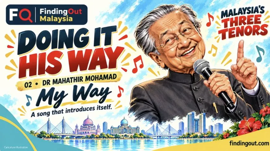 Illustrated card of Dr Mahathir Mohamad singing My Way — Doing It His Way